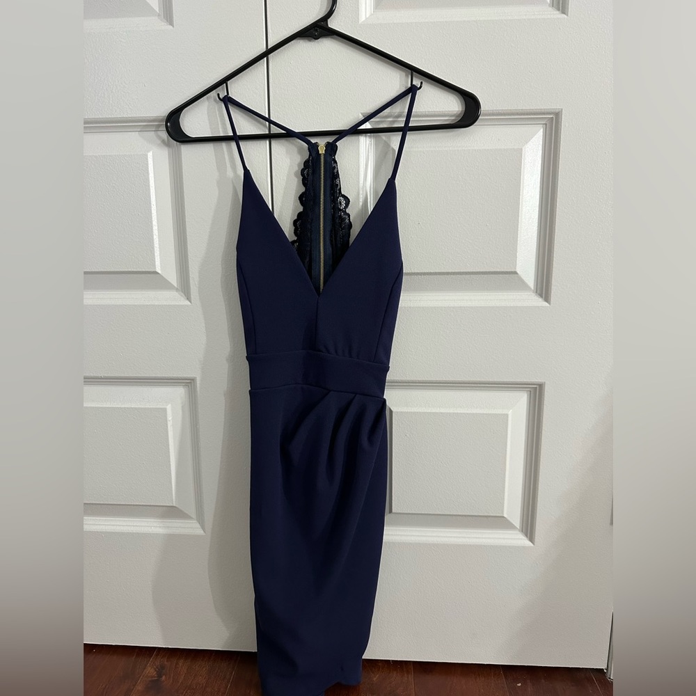 Windsor navy blue bodycon lace back dress